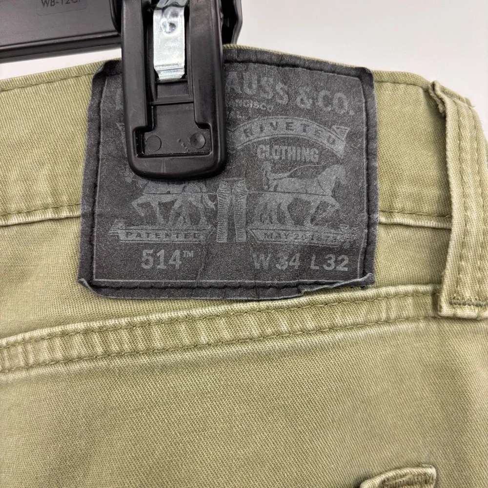 Levi's 514 Straight Fit Pants Mens 34x32 Olive Green Twill Chinos 5-Pocket